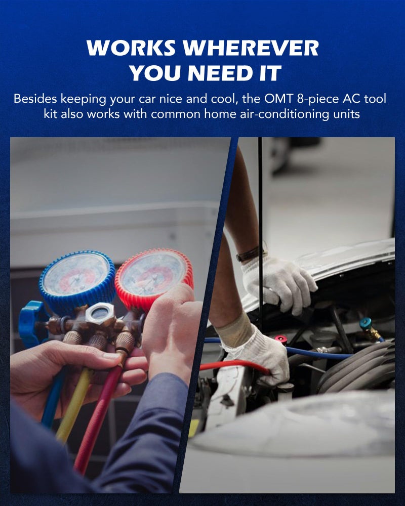 Orion Motor Tech AC Adapter Tool Kit, 8-Piece AC Gauge Hose Conversion Adapters Including R134A Can Tap, R134A Quick Couplers, R410 Adapters, Tank Adapter and Valve Core Remover - Image 5